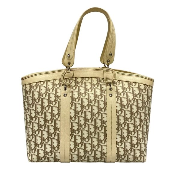 Auth DIOR/ChristianDior Flower,Trotter - Cream Dark Brown Multi Canvas Leather - Picture 2 of 16